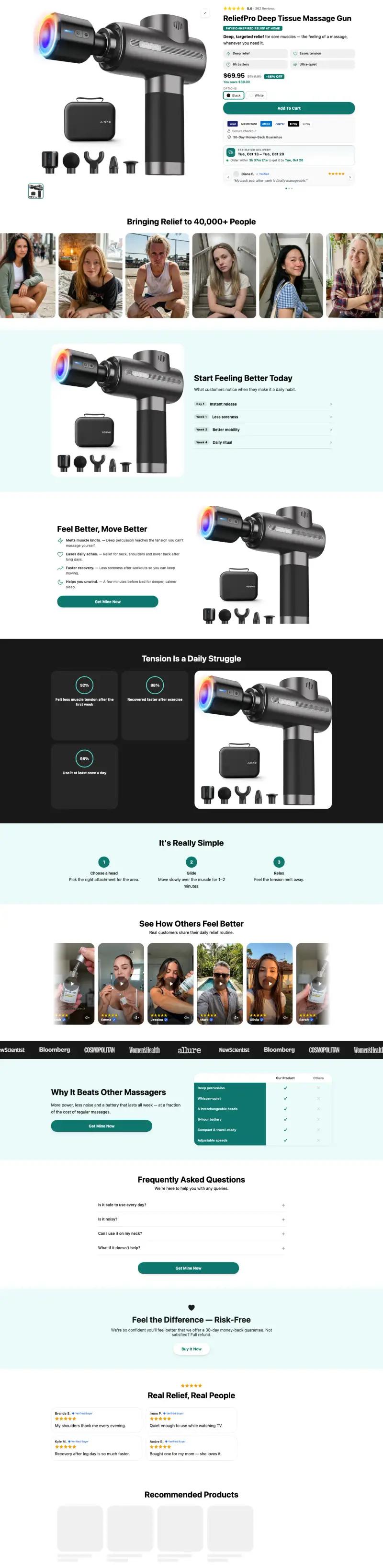 Health & Relief — Shopify product page template generated by Ecopy for a massagers product