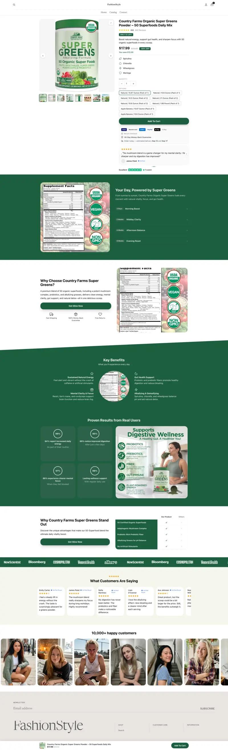 Wellness & Supplements — Shopify product page template generated by Ecopy for a supplements product