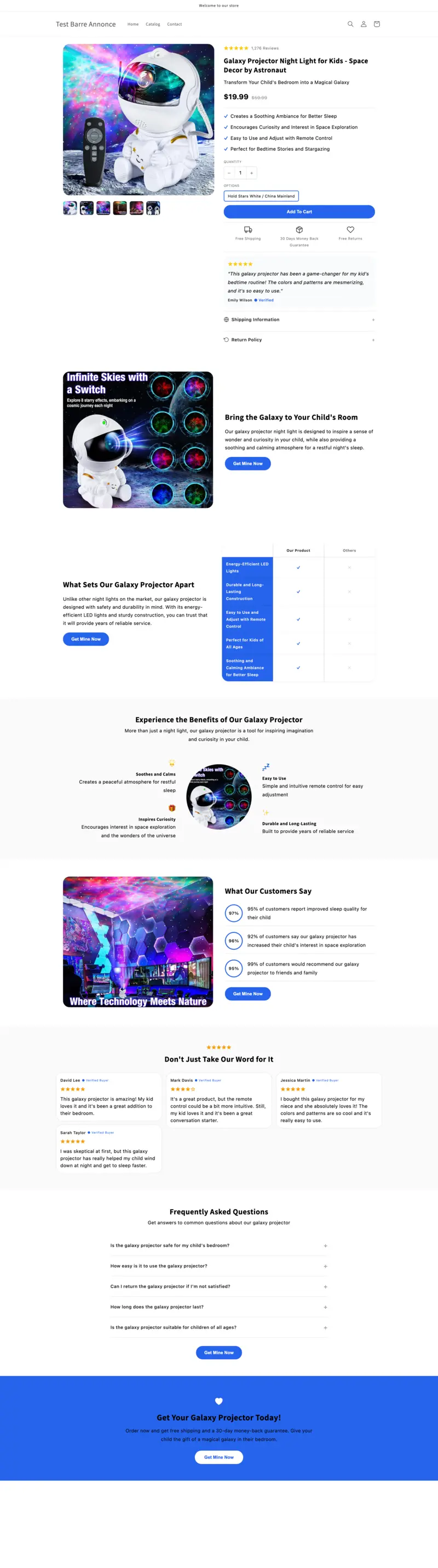 Shopify product page generated by Ecopy for a kids & space decor product