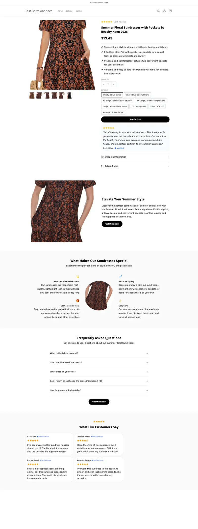 Shopify product page generated by Ecopy for a apparel product